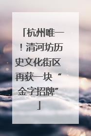 杭州唯一！清河坊历史文化街区再获一块“金字招牌”